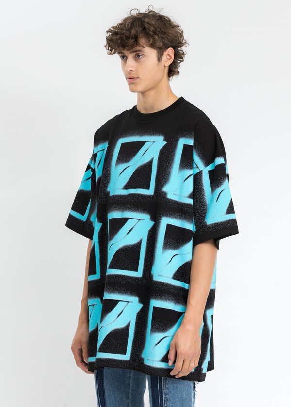 We11done Neon Blue Logo T Shirt Black Garmentory