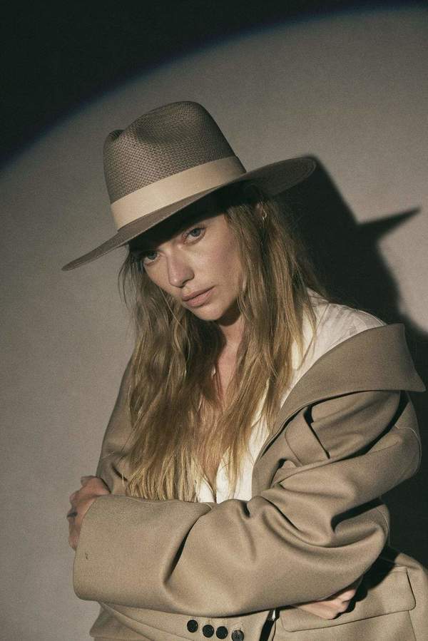 Janessa Leone Gray Hat with Tan Band Janessa Leone Darian Hat Grey JLAW2110 - Free Shipping at  main image 2