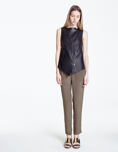 KAHLO BLACK LIZARD/CROC EMBOSSED LEATHER ZIP VEST KAHLO BLACK LIZARD/CROC EMBOSSED LEATHER ZIP VEST