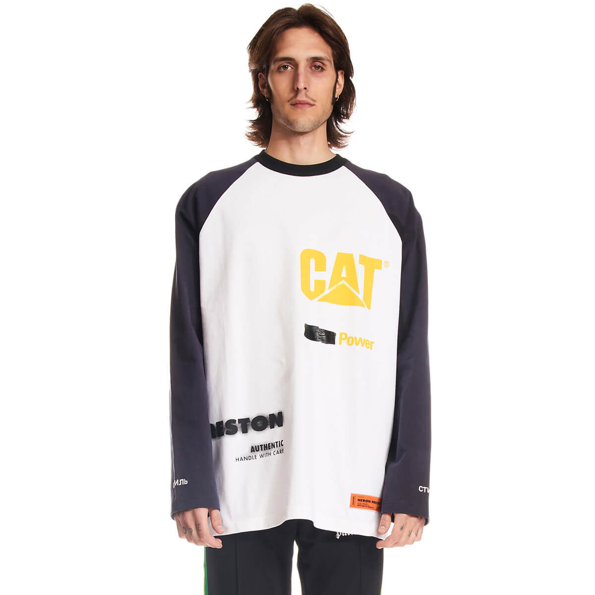 HERON PRESTON / 21SS/CATERPILLAR/ラグラン/長袖Tシャツ/L/コットン/WHT/HMAB023S21JER001 HERON PRESTON Cat Raglan power ls tee - White | Garmentory