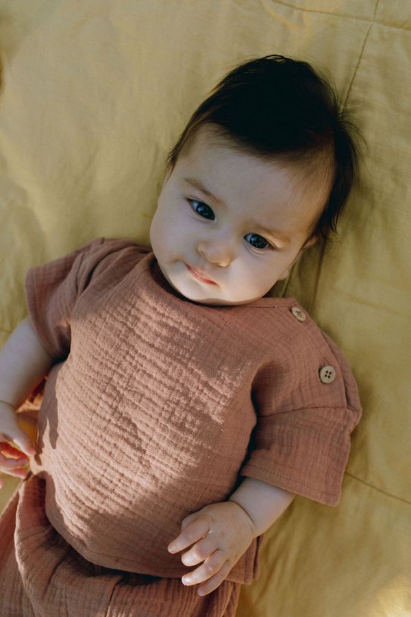 kids Petits Vilains Ami Woven Tee - Earth kids Petits Vilains Ami Woven Tee - Earth