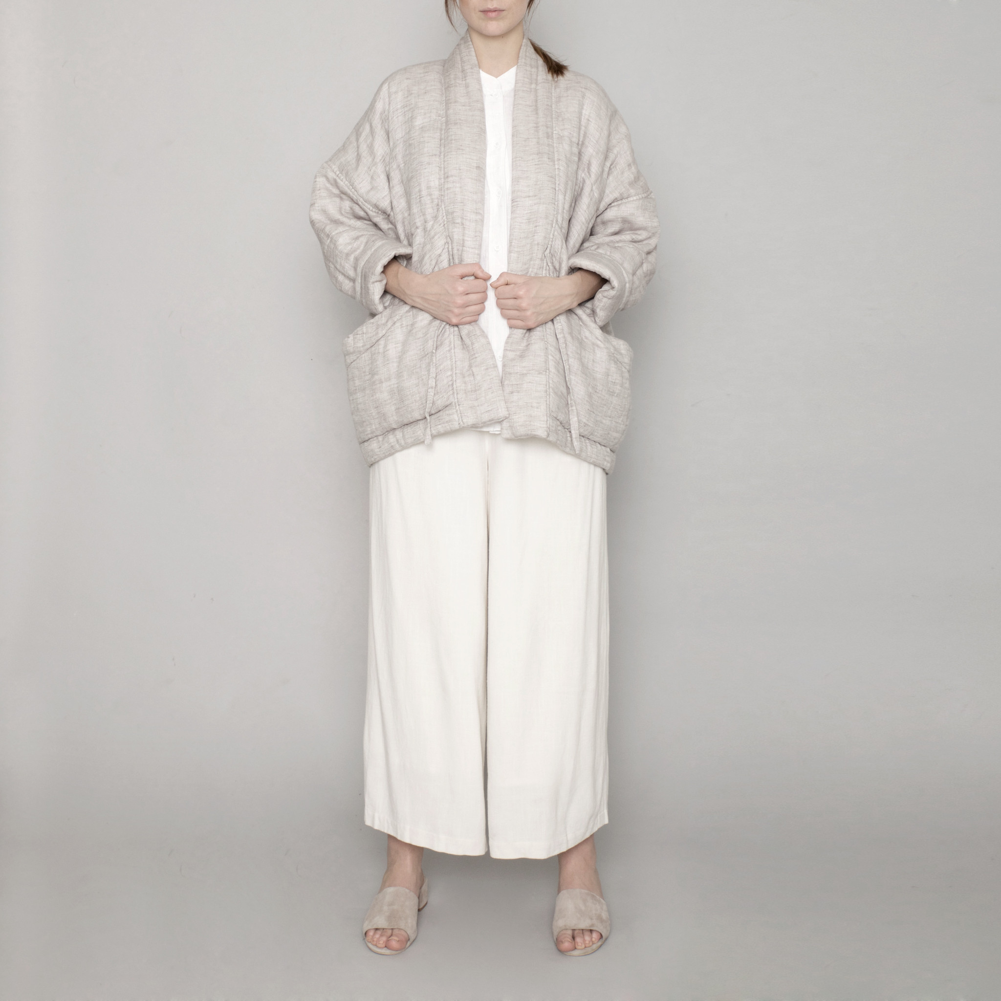 7115 by Szeki Quilted Linen Jacket Beige SS17 Garmentory