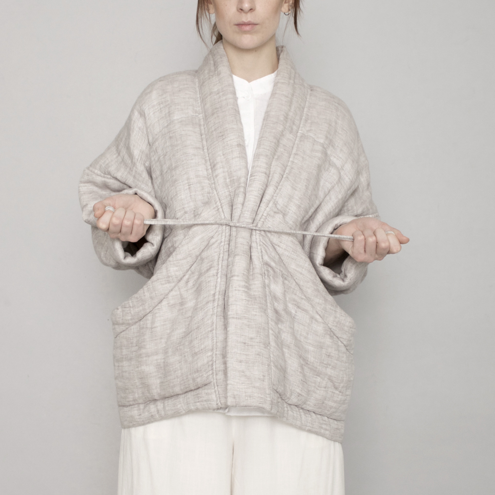 7115 by Szeki Quilted Linen Jacket Beige SS17 Garmentory