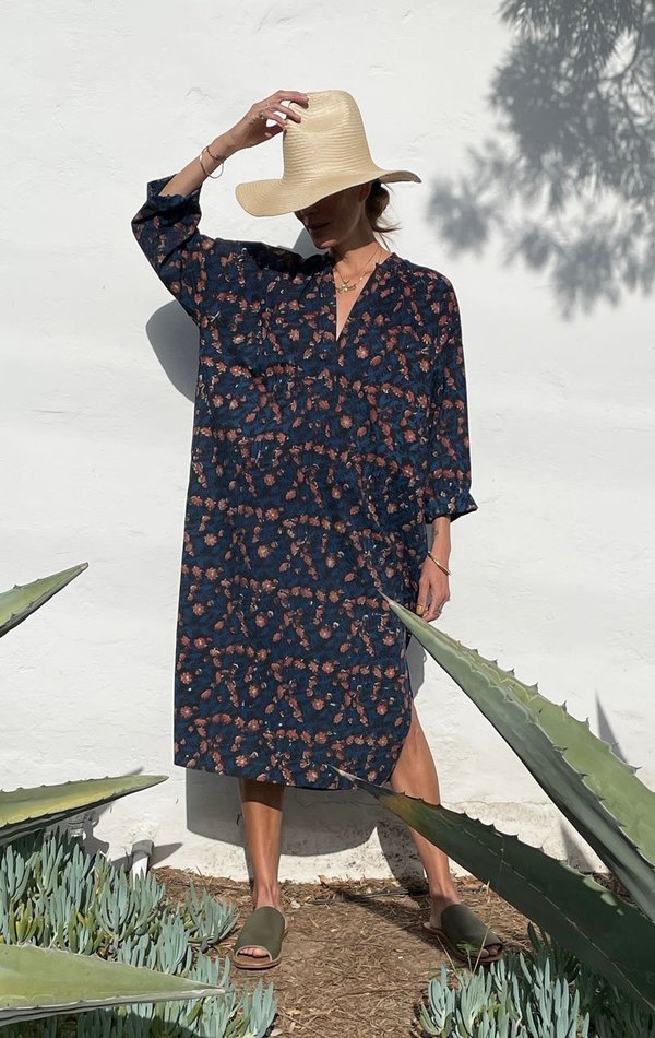 Terracotta/ Natural stripe two pocket caftan
