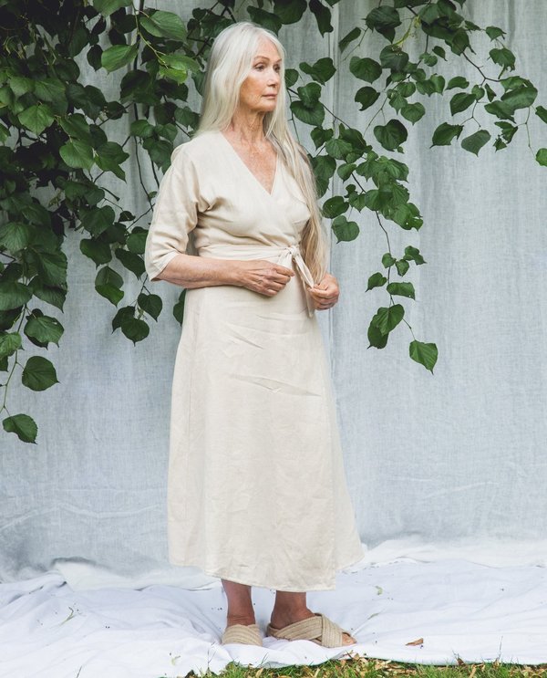 knee length dresses for ladies linen summer dress, cream dress short sleeves 1742 – Xiaolizi main image 0