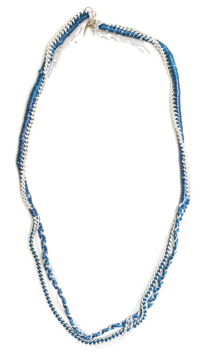Alyssa Norton Silk Thread and Chain Necklace in Steel Blue and Silver Alyssa Norton Silk Thread and Chain Necklace in Steel Blue and Silver
