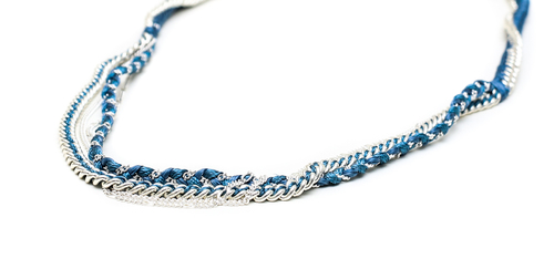 Alyssa Norton Silk Thread and Chain Necklace in Steel Blue and Silver Alyssa Norton Silk Thread and Chain Necklace in Steel Blue and Silver