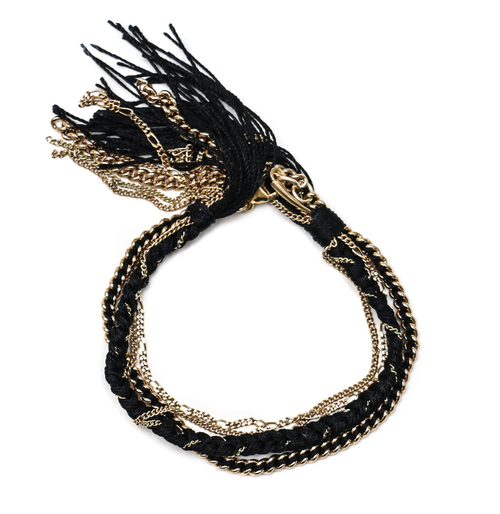 Alyssa Norton Double Braid and Double Chain Drape Bracelet in Black and Gold Alyssa Norton Double Braid and Double Chain Drape Bracelet in Black and Gold