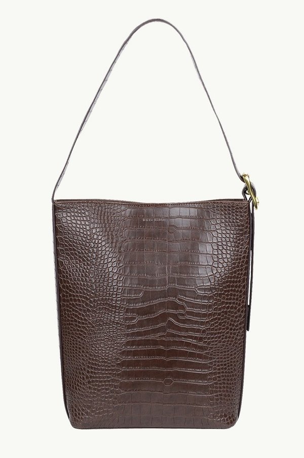 BRIE LEON Everyday Slouch Bucket Bag - Chocolate Matte Croc