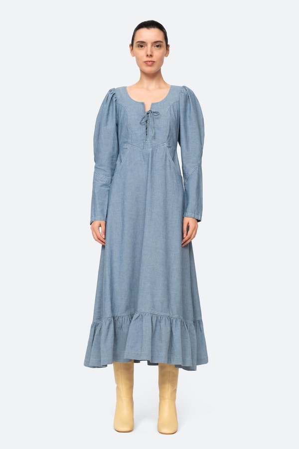knee length dresses for ladies Alyssa Denim Midi Dress – Evelyn Rose Boutique main image 0