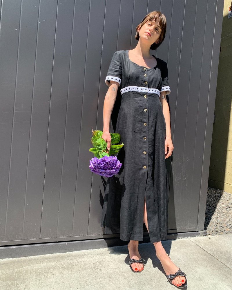 button down linen maxi dress Turquoise Button Front Tiered Linen Maxi Dress main image 0