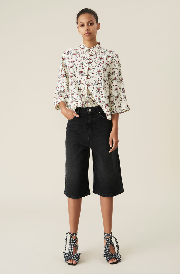 即発★GANNI★High Waist Belted Wide Shorts F6805 Tiger's Eye Camel Bonded Cotton Belt Shorts | GANNI US