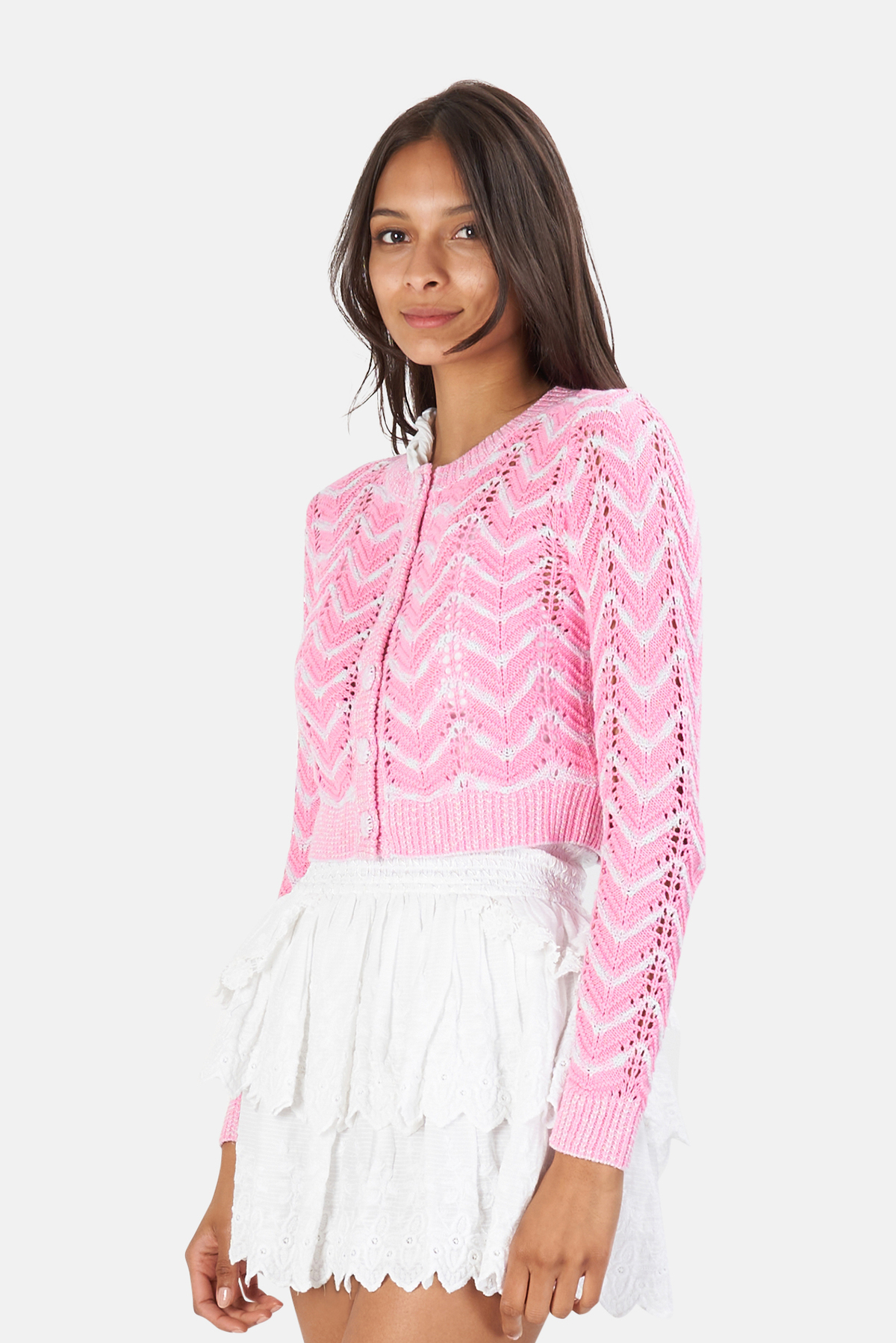 LoveShackFancy Melrose Cropped Cardigan Sweater Amor Pink Garmentory