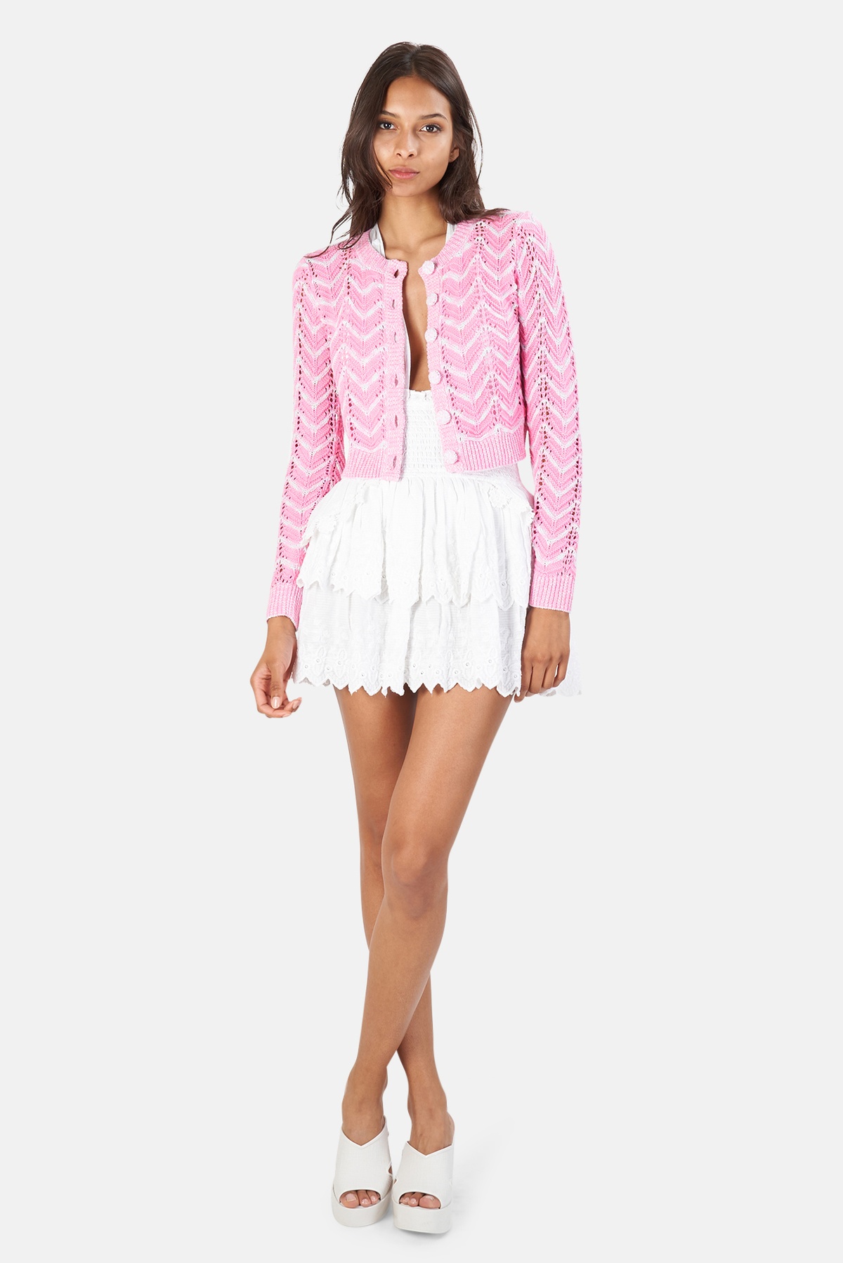 LoveShackFancy Melrose Cropped Cardigan Sweater Amor Pink Garmentory
