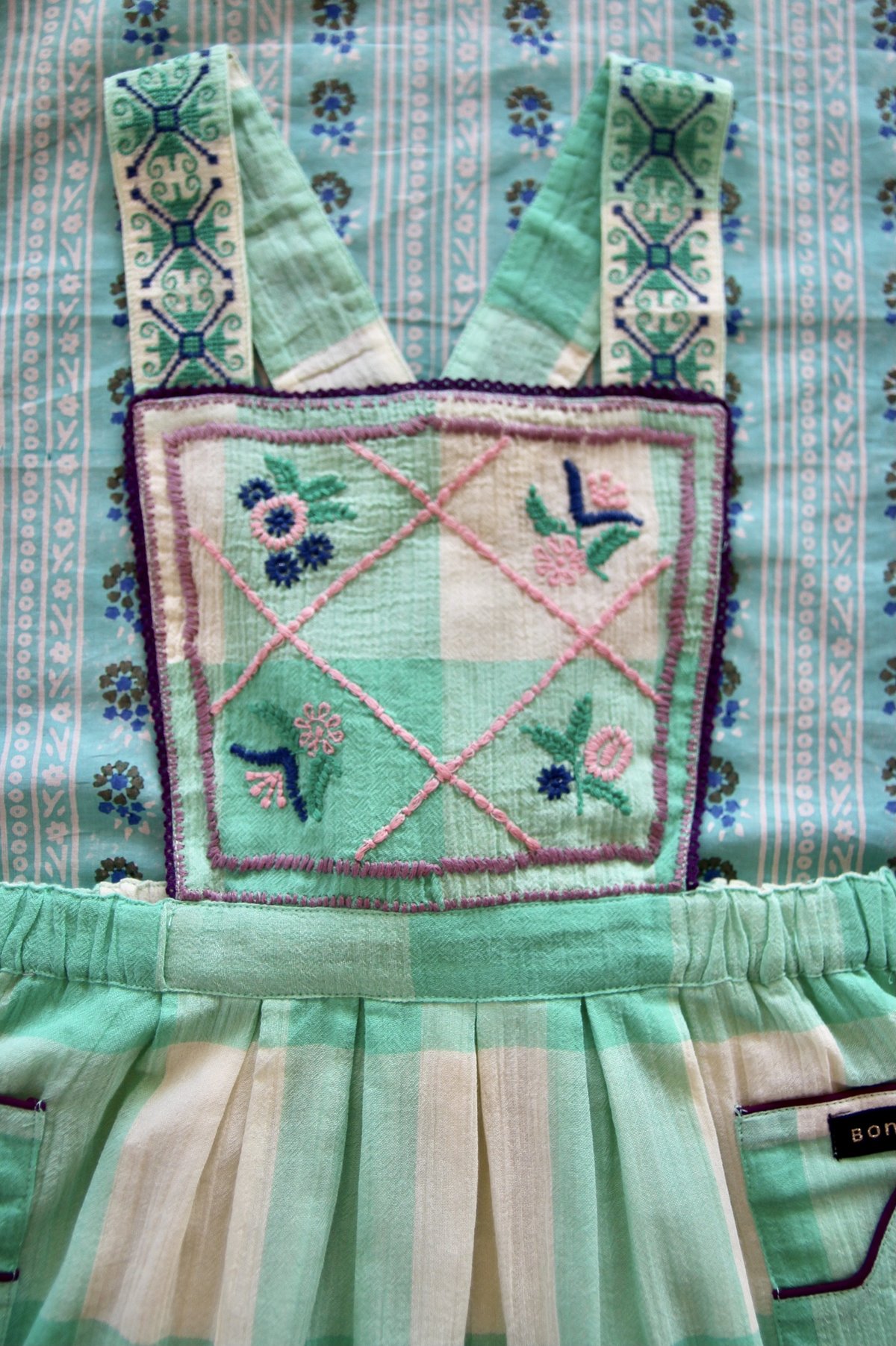 kids Bonjour Diary Apron Dress - Vichy Mint Check | Garmentory