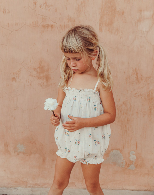Liilu Organics Bloom Smocked Romper in Summer Blossom | Garmentory