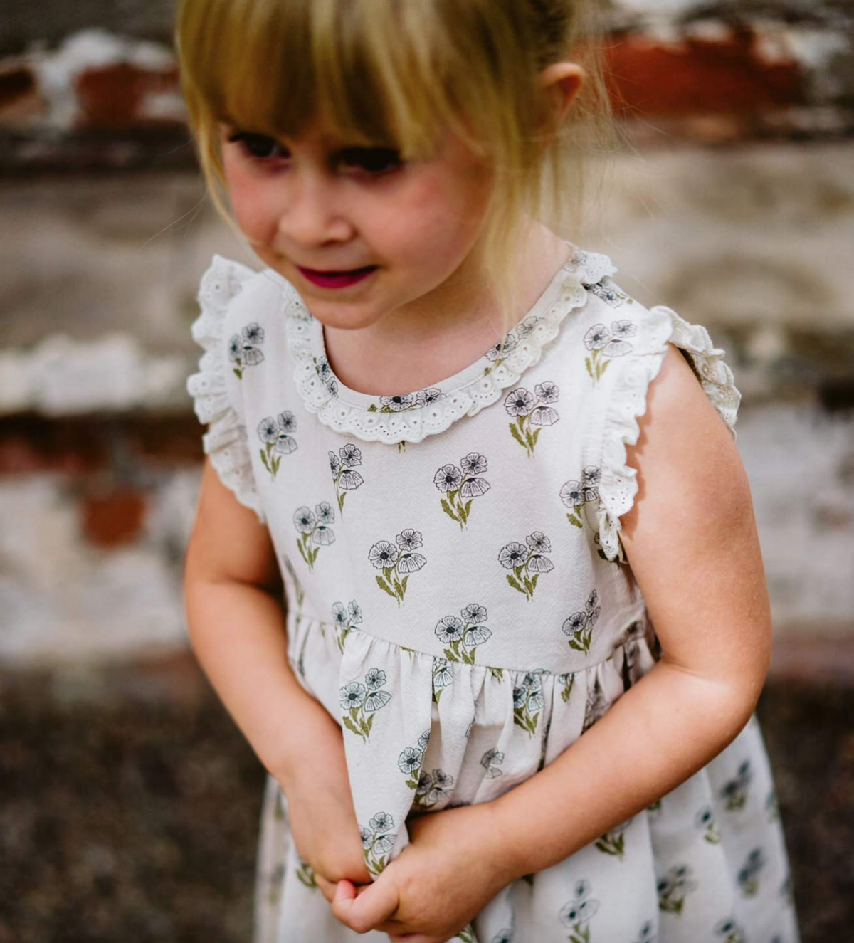 ワンピース Little cotton clothes Florrie Dress LITTLE COTTON CLOTHES NESSA DRESS / HOLLYHOCK FLORAL - Milk