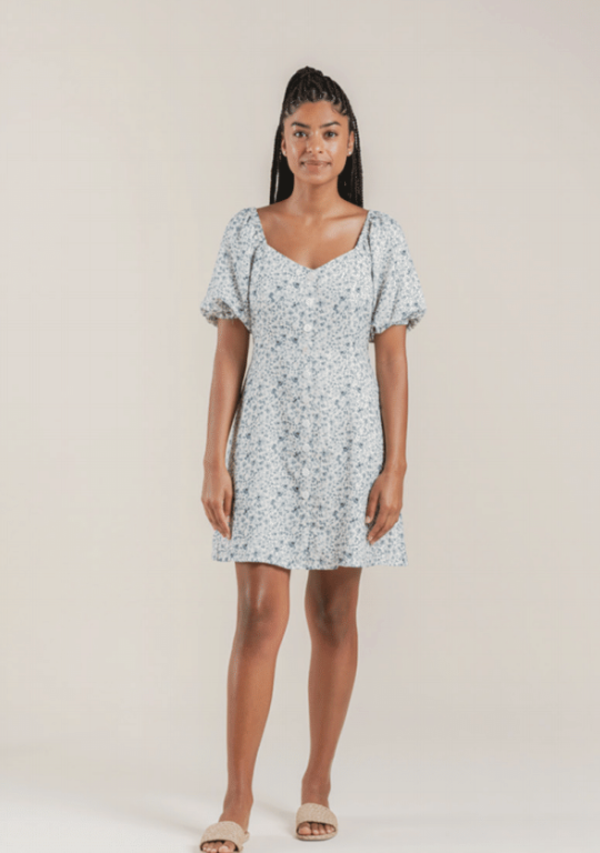 Rylee + Cru Women's Bardot Dress - Blue Floral | Garmentory
