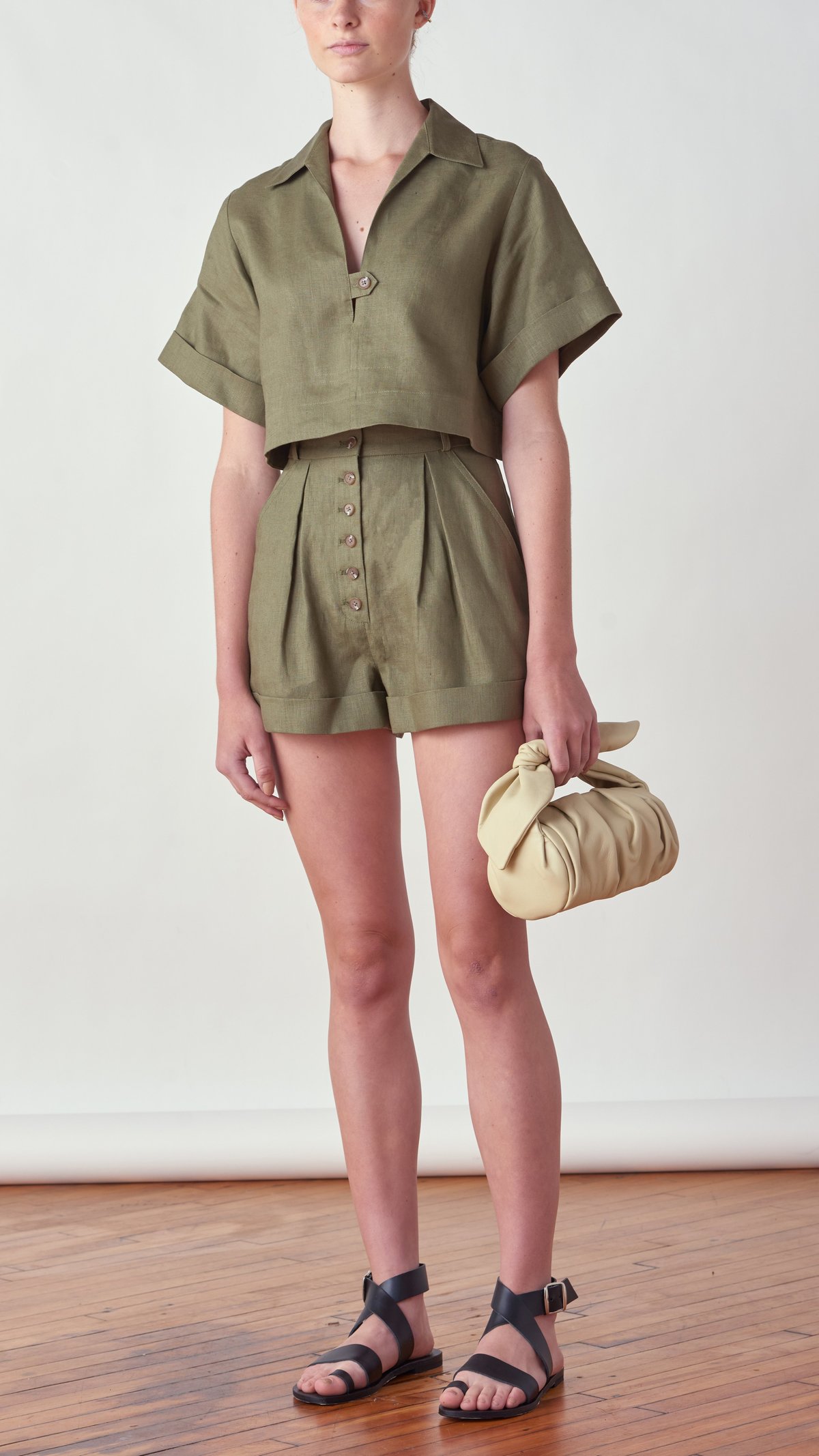 Matthew Bruch Button Fly Linen Short - Army Green - Image 5 of 5