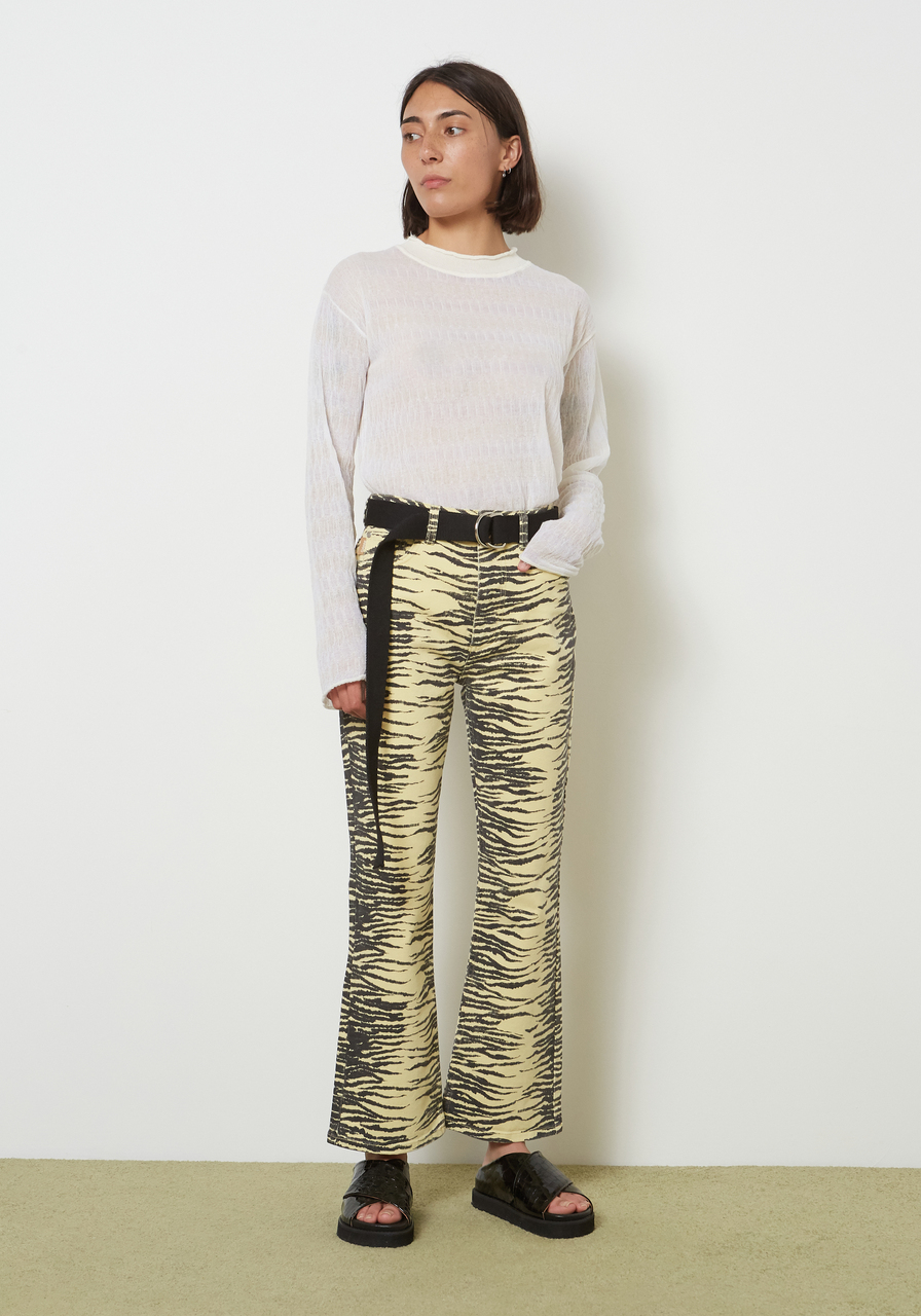 Ganni Print Denim High Waist Boot Cut Jeans - Pale Banana