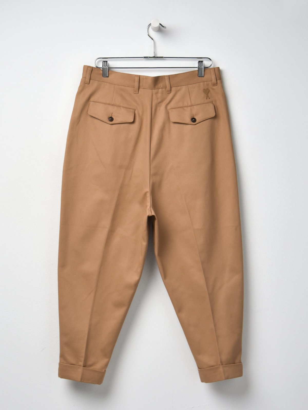 Ami Cotton Oversized Carrot Fit Trousers - Beige | Garmentory