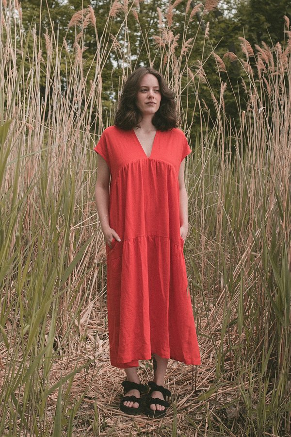 chinese dress ladies Gloria Linen Blend Dress - Turquoise Blue