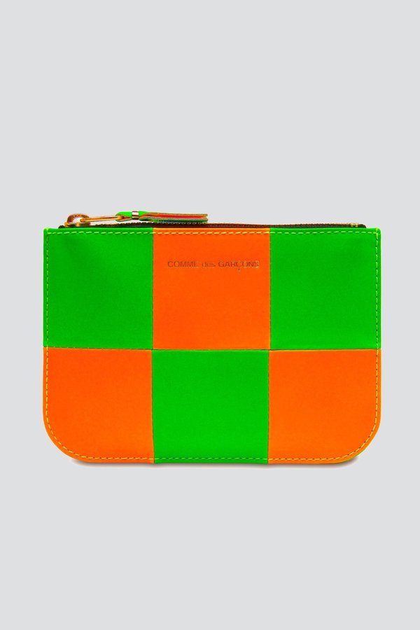 クラッチバッグ COMME des GARCONS FW23 SUPER FLUO SMALL POUCH (SA8100SFL 3) Comme des Garçons Fluo Squares Zip Pouch - Orange/Green