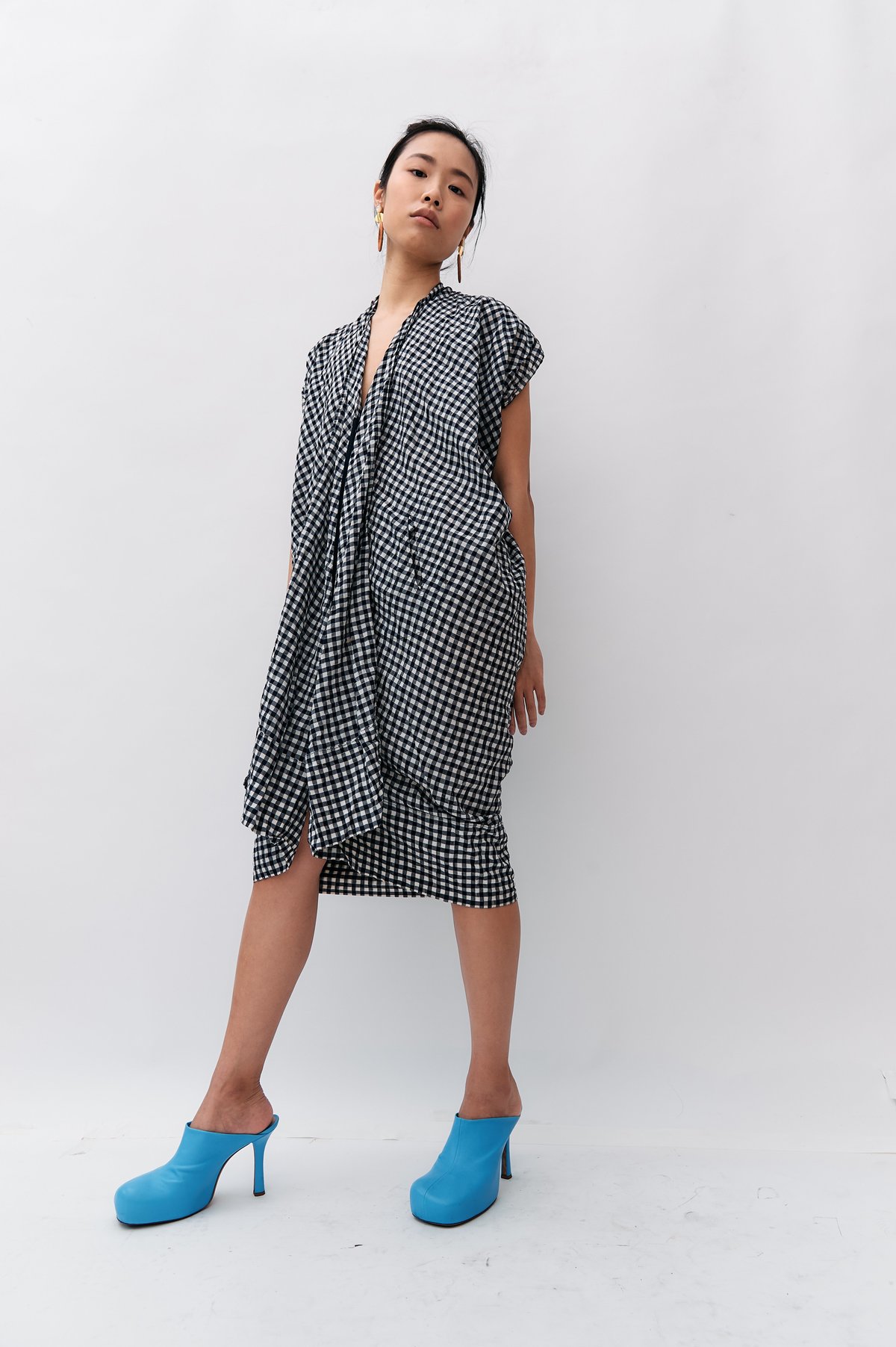 pre-loved Zero Maria Cornejo Cocoon Gingham Print Dress - Black/White - Image 1 of 4