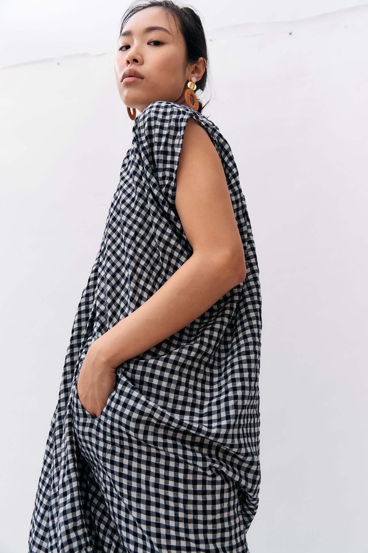 pre-loved Zero Maria Cornejo Cocoon Gingham Print Dress - Black/White - Image 4 of 4