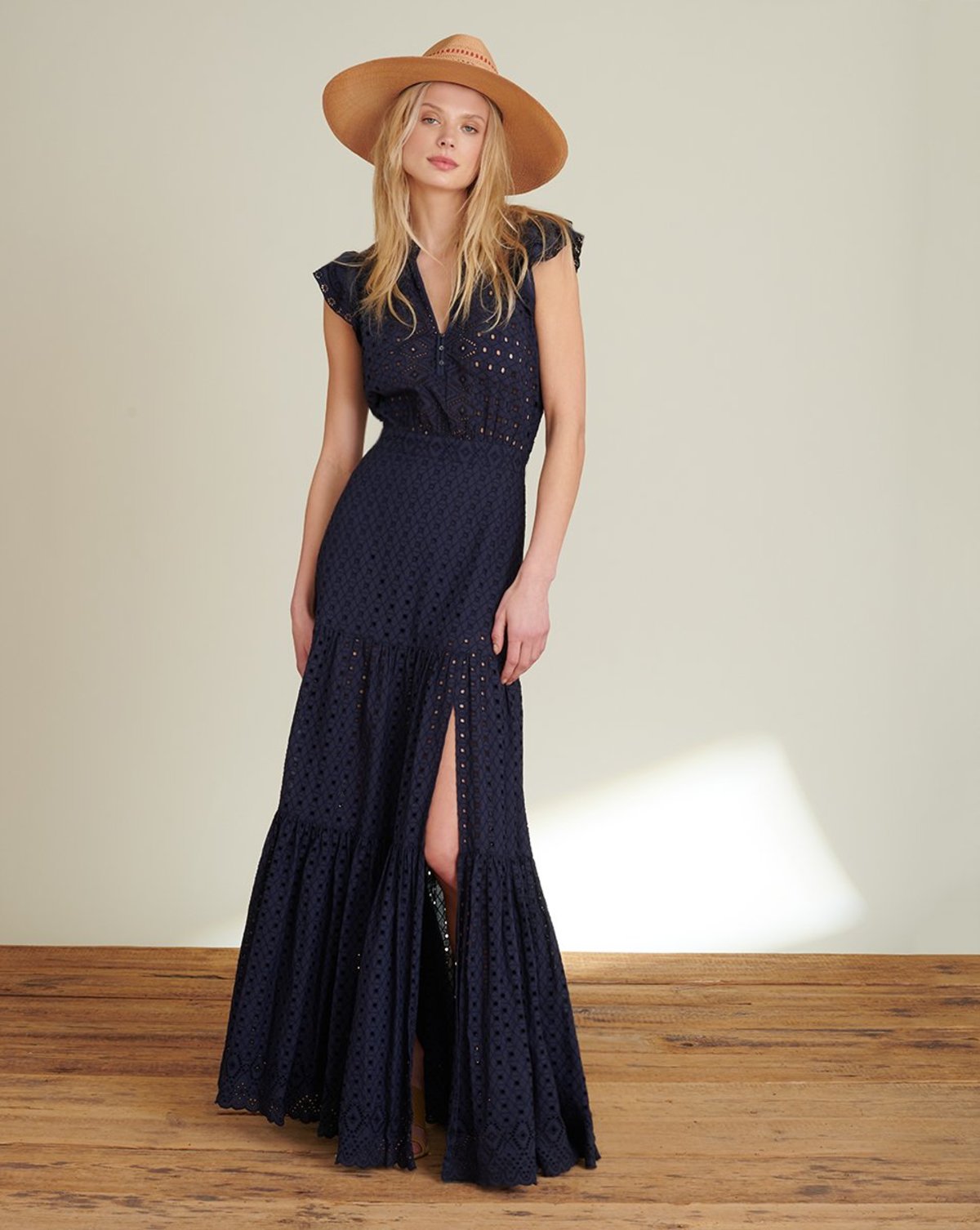 Veronica Beard Satori Eyelet Maxi Dress - Navy | Garmentory