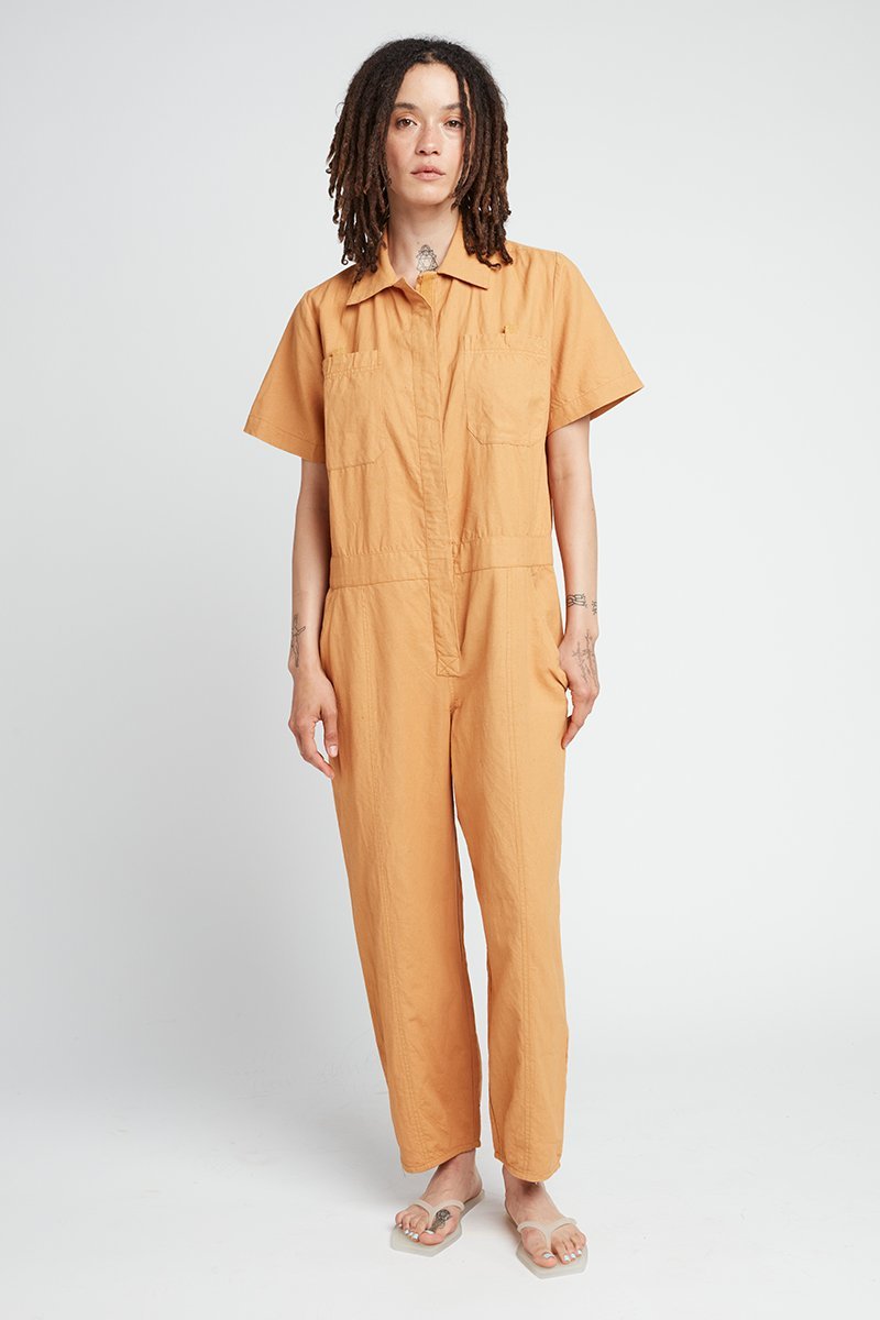 Back Beat Naturally Dyed Linen Boiler Suit Saffron Wash