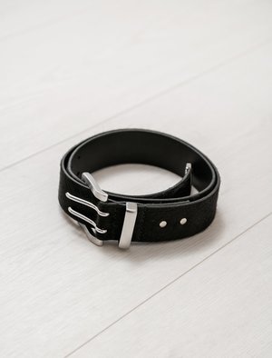 Our Legacy Double Tongue Belt - Black Hair on Hide | Garmentory