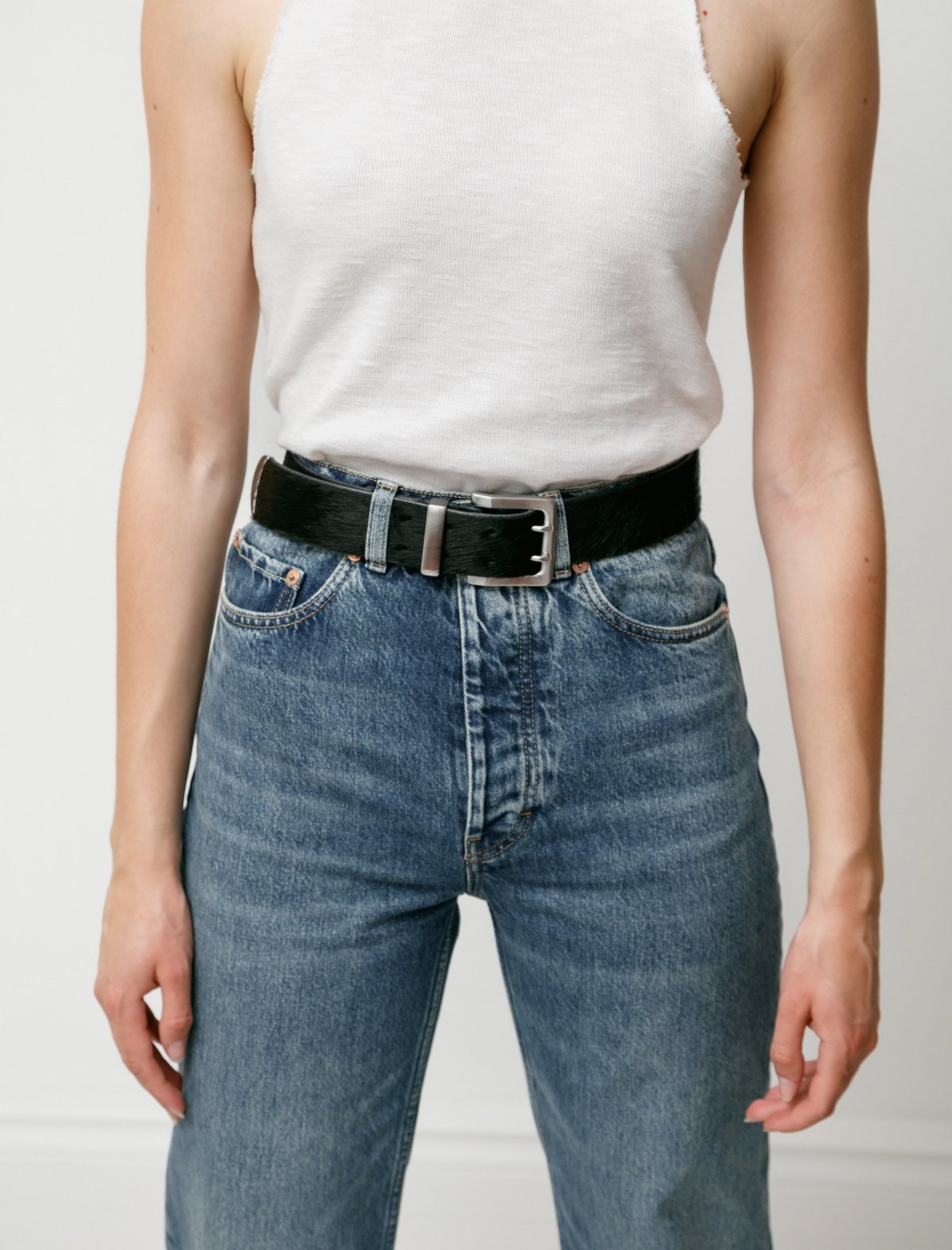 Our Legacy Double Tongue Belt - Black Hair on Hide | Garmentory