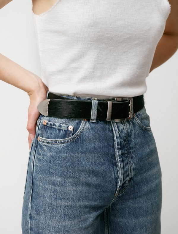 Our Legacy Double Tongue Hair on Hide Belt - BLACK | Garmentory