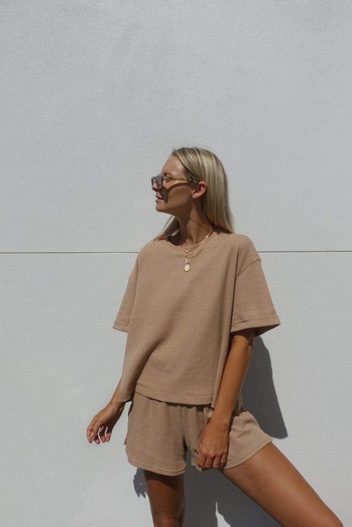 Araminta James Waffle Boyfriend Tee Set - Coffee - Image 1 of 4