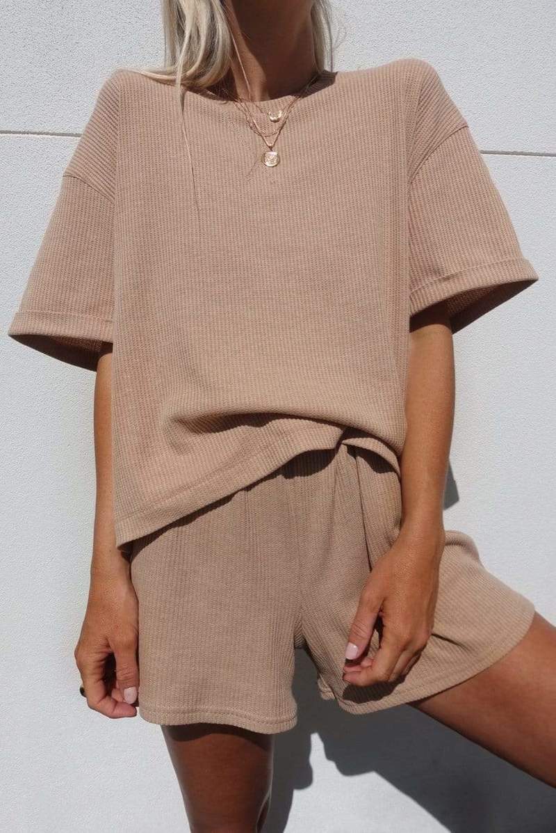 Araminta James Waffle Boyfriend Tee Set - Coffee