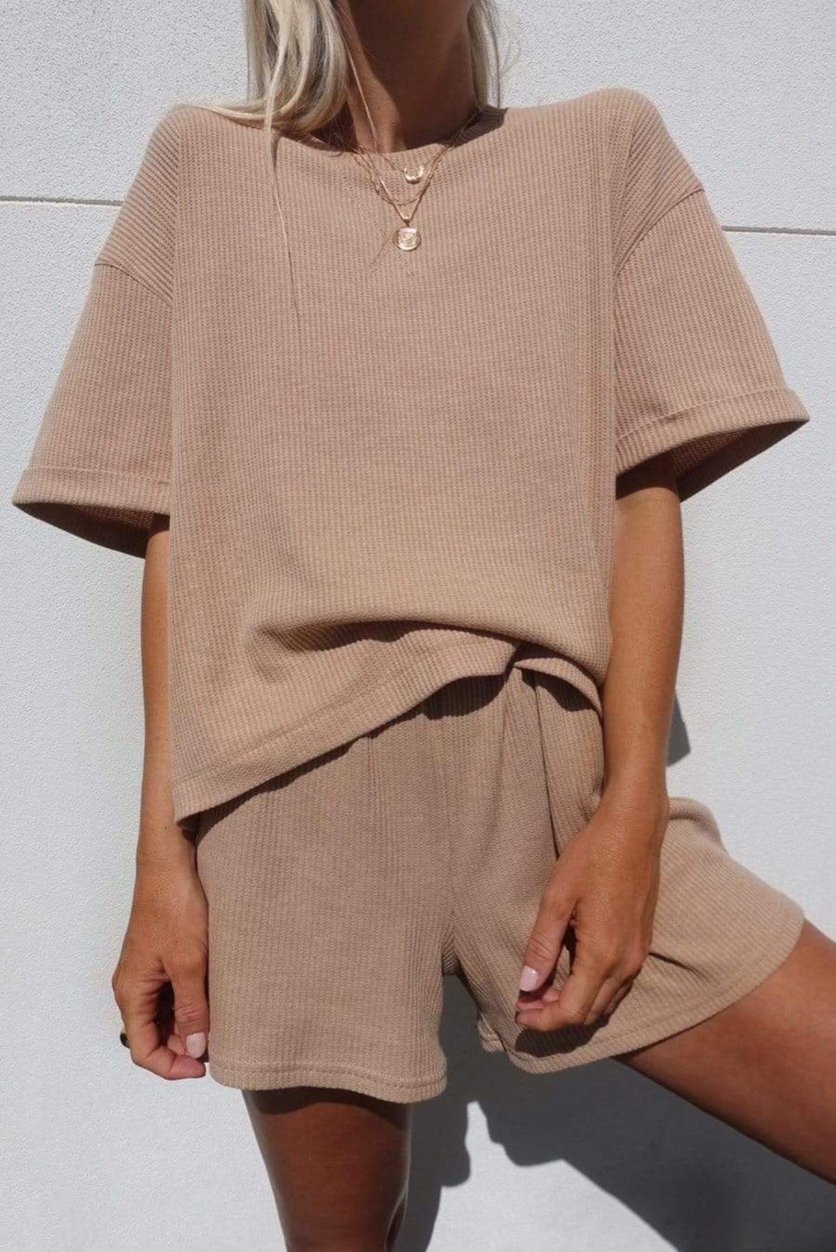 Araminta James Waffle Boyfriend Tee Set - Coffee - Image 3 of 4