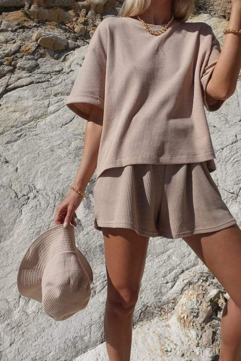 Araminta James Waffle Boyfriend Tee Set - Coffee