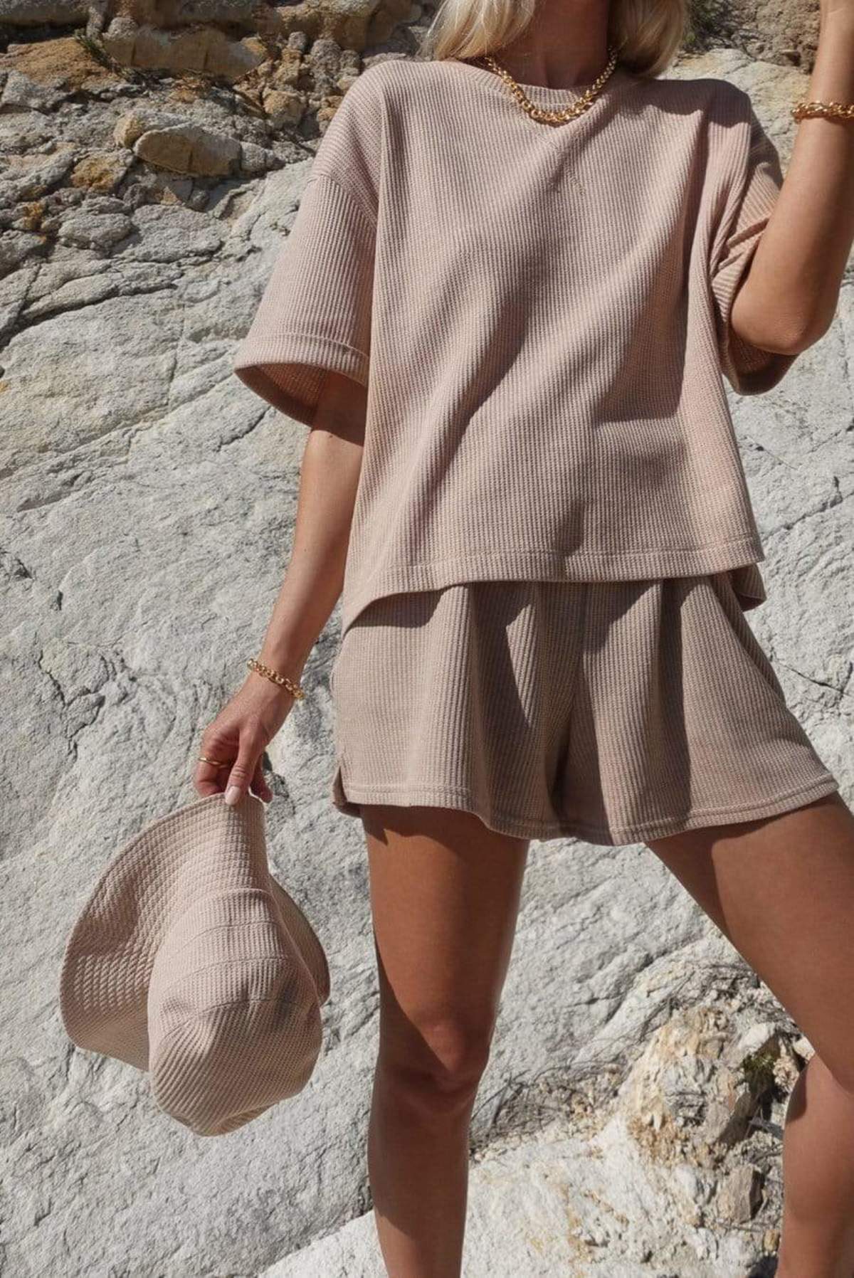 Araminta James Waffle Boyfriend Tee Set - Coffee - Image 4 of 4