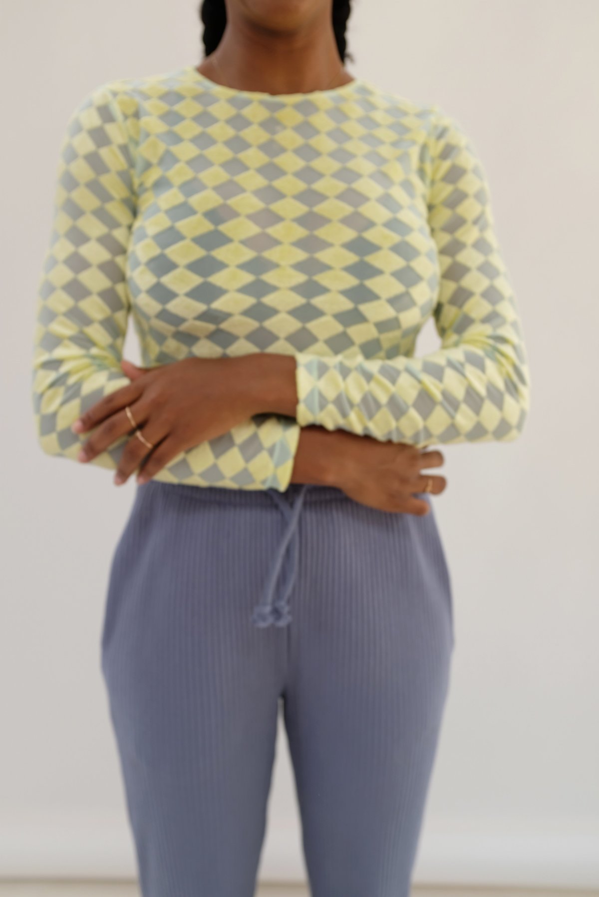BASERANGE♡OMO LONG SLEEVETEE HEWA YELLOW Baserange Omo Long Sleeve Tee - Checked Hewa Yellow | Garmentory