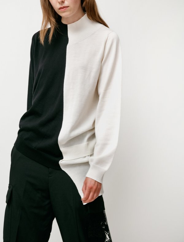 Y's by Yohji Yamamoto Layering Taste Diagonal Knit Top - Black / White Y's by Yohji Yamamoto Layering Taste Diagonal Knit Top - Black / White
