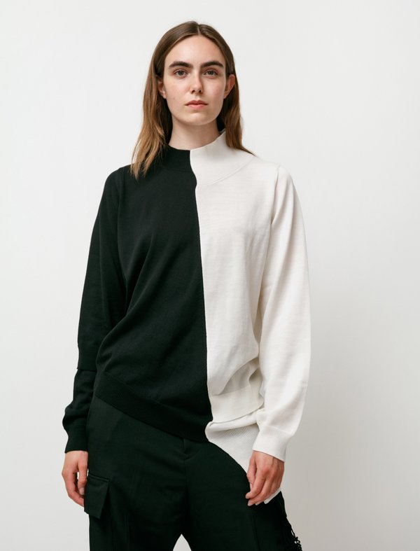 Y's by Yohji Yamamoto Layering Taste Diagonal Knit Top - Black / White Y's by Yohji Yamamoto Layering Taste Diagonal Knit Top - Black / White