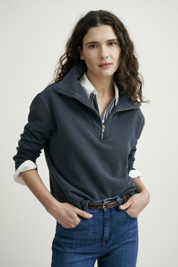Nili Lotan Bentley Quarter Zip Sweatshirt - Navy | Garmentory
