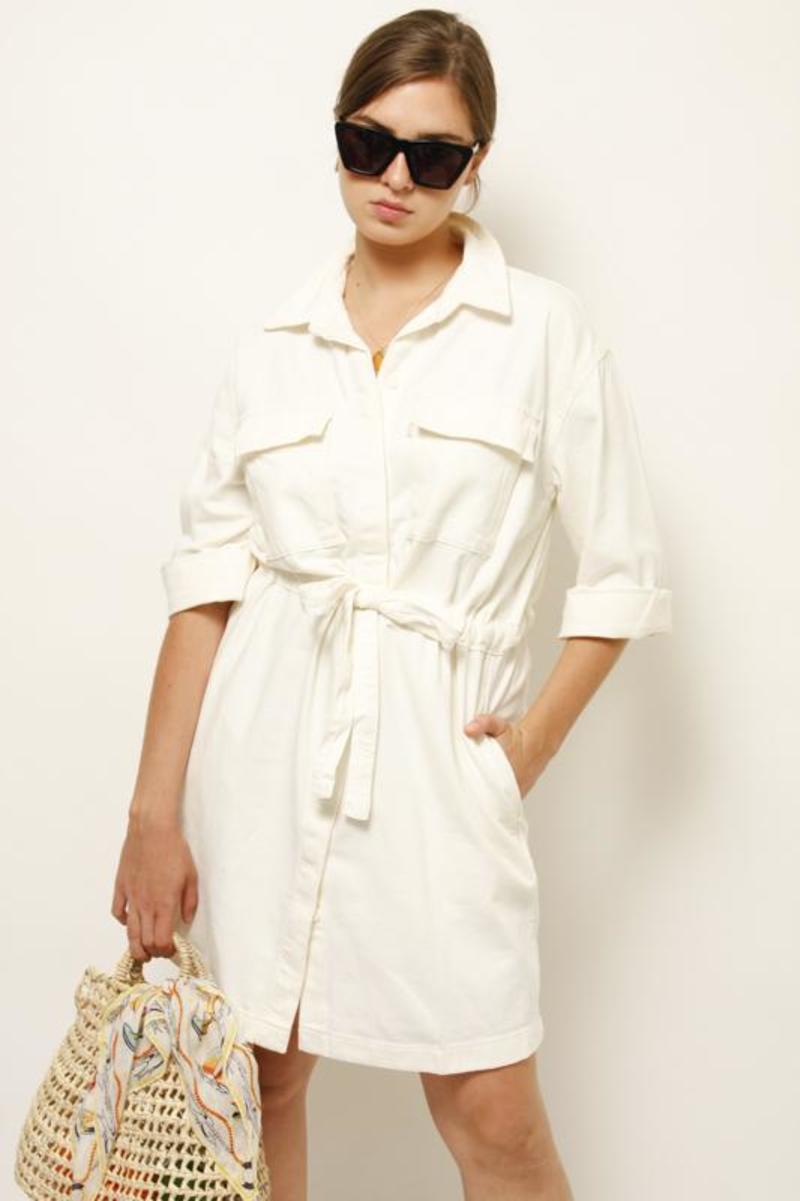 Levi's Ainsley Utility Denim Dress - Ecru | Garmentory Levi's Ainsley Utility Denim Dress - Ecru | Garmentory