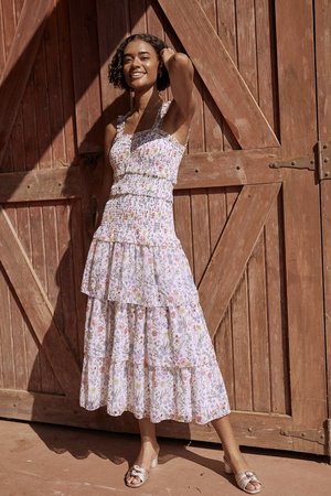 Saylor Leanna Tiered Maxi Dress - White Floral | Garmentory