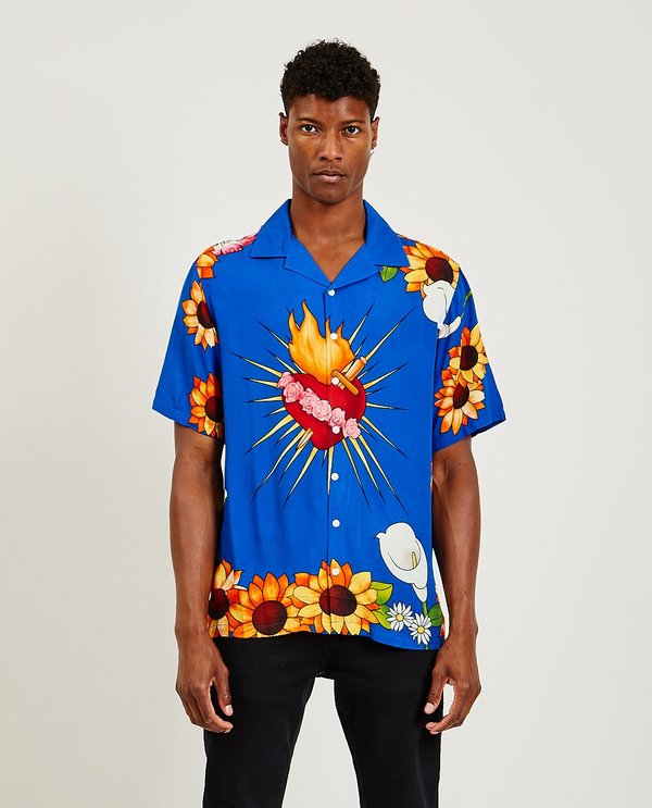 PLEASURES Heart Button Down - Blue 