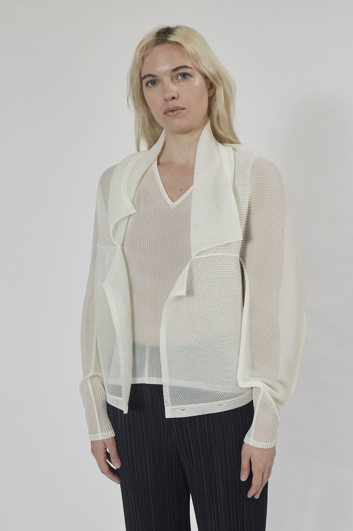 Issey Miyake Pleats Please Tatami Cardigan - White | Garmentory