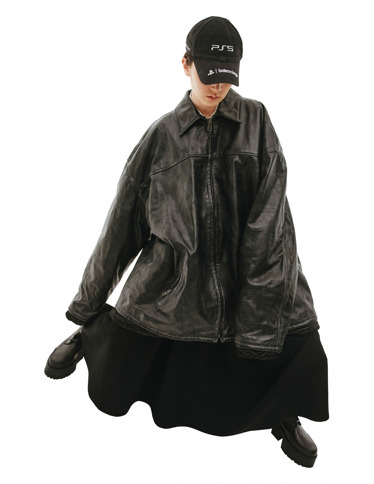 balenciaga leather jacket black
