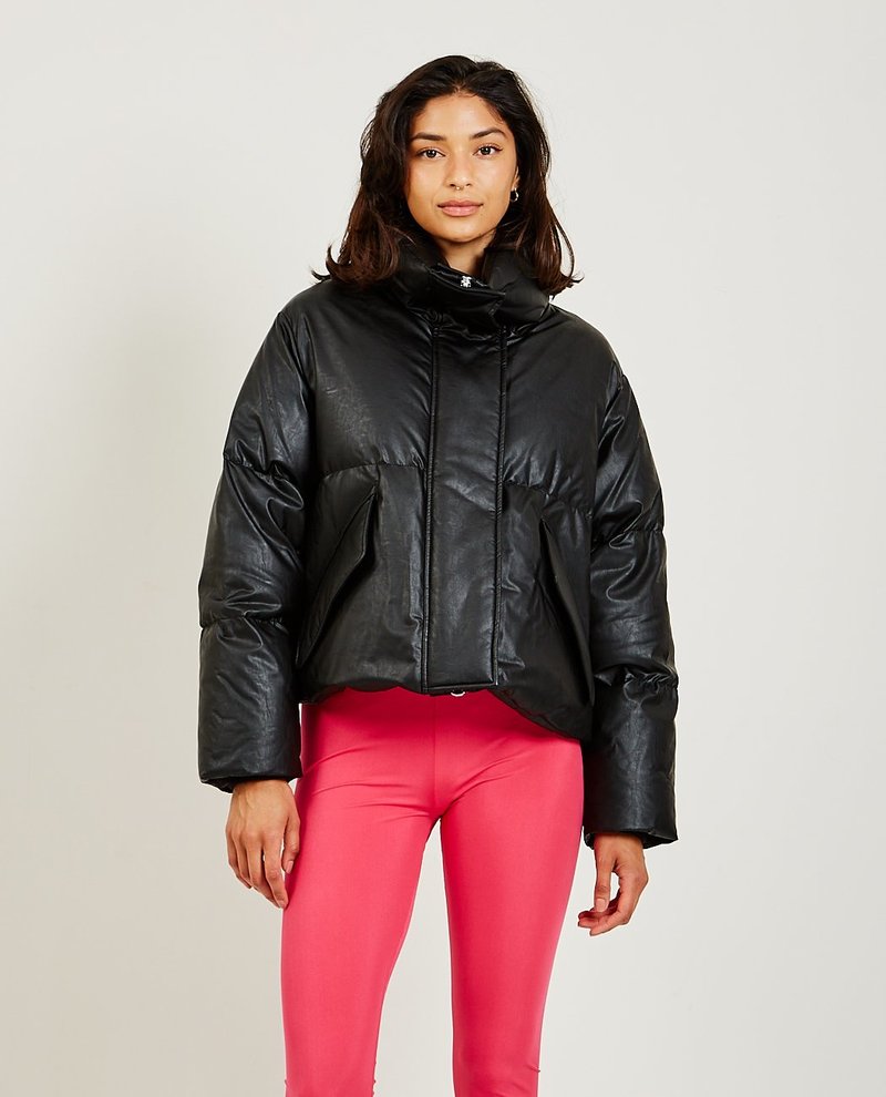 Maison Margiela Faux Leather Puffer Jacket - black | Garmentory