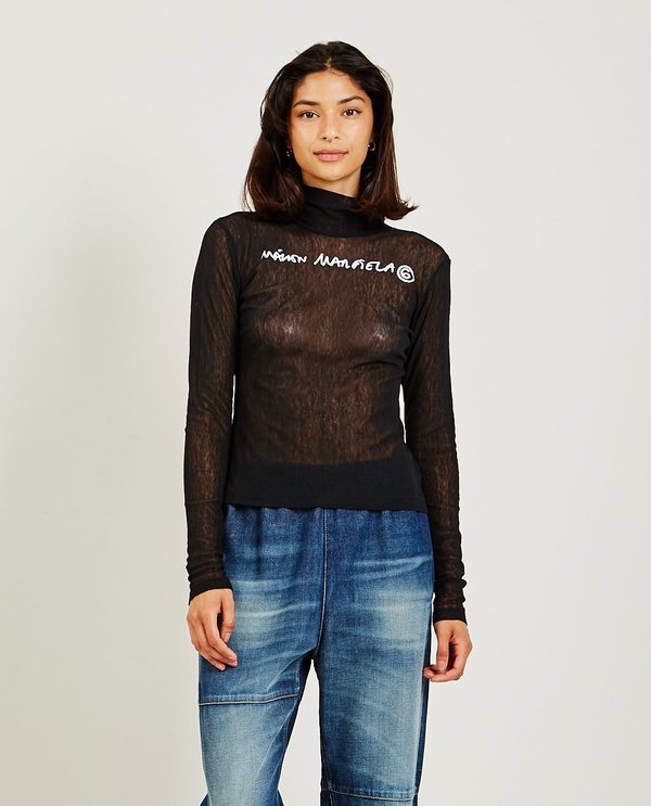 Maison Margiela Logo Print Mesh Top - Black | Garmentory